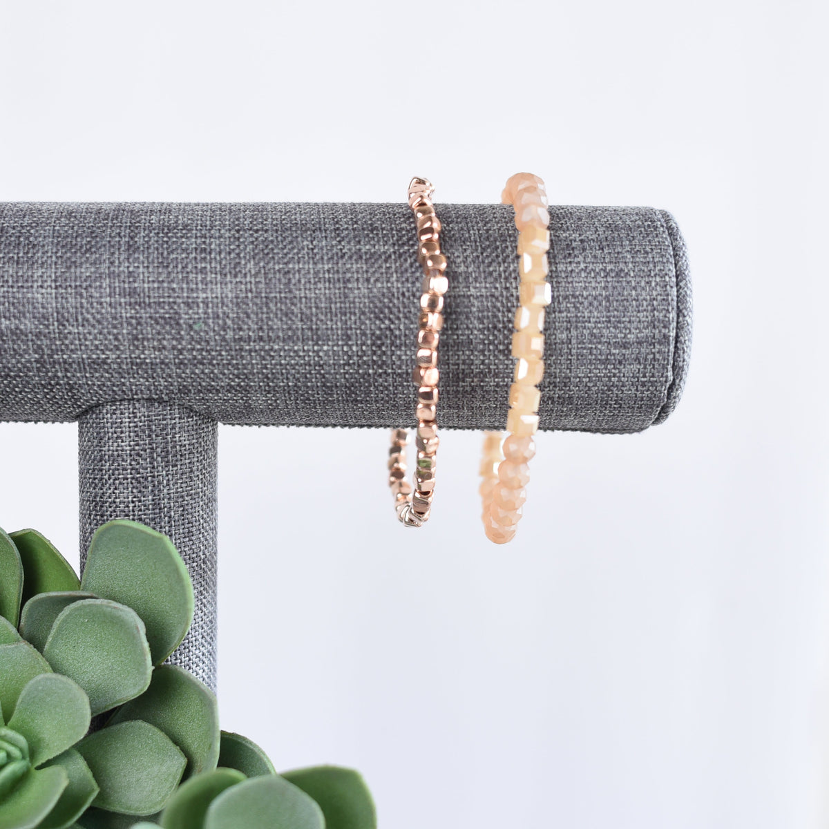 Mia Faceted Cube Bead Stretch Bracelet-Blush-Bracelet-Lemons and Limes Boutique