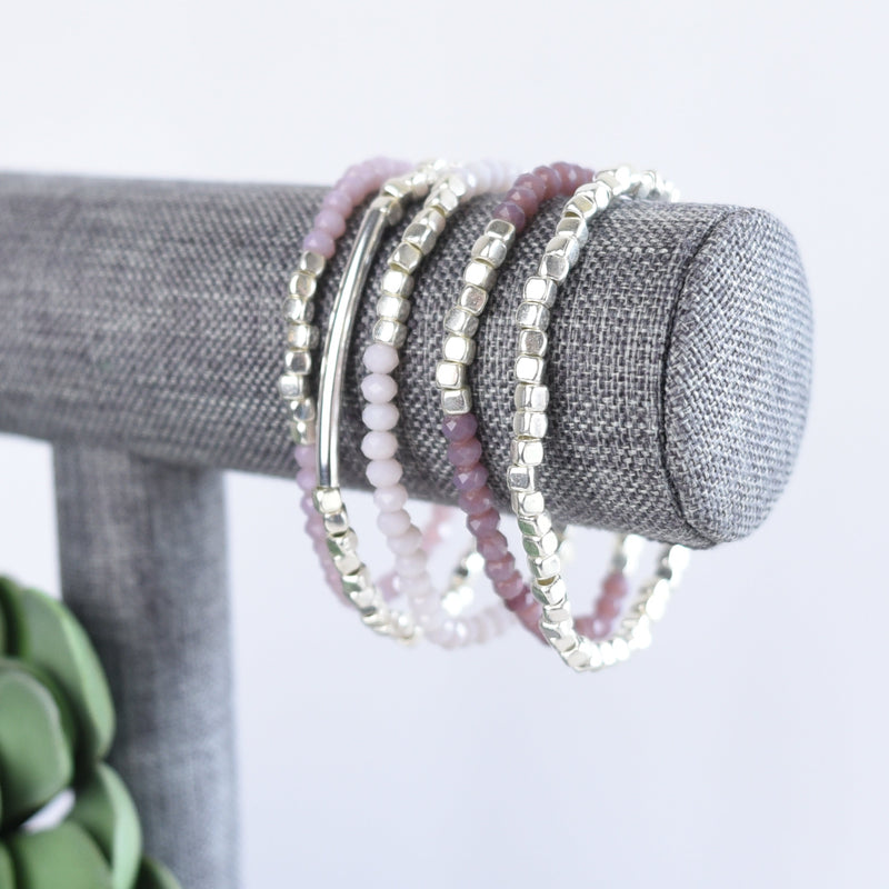 Kara Stretch Bracelet Stack Set- Lavender-Bracelets-Lemons and Limes Boutique