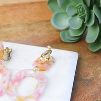 Zara Pink Marble Clip-On Dangle Earrings-Dangle Earrings-Lemons and Limes Boutique