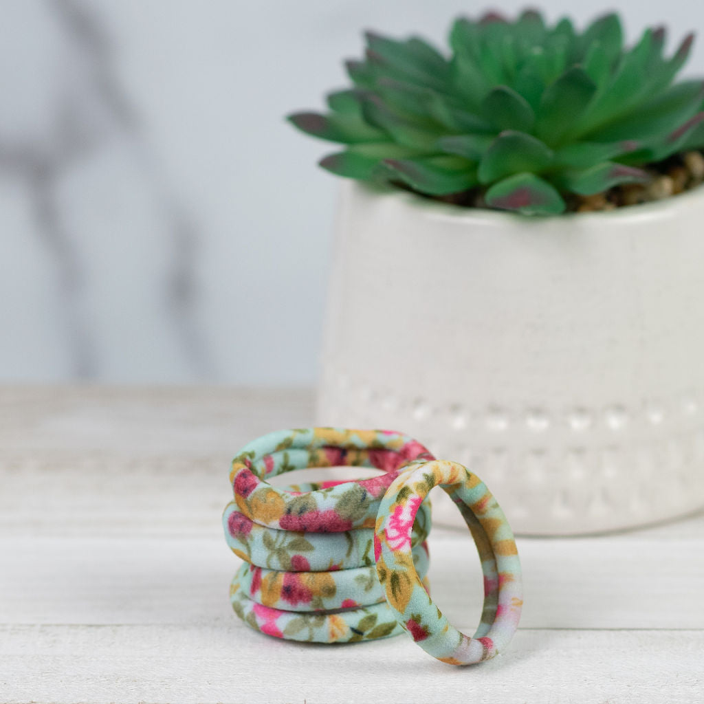Fabric Softie Hair Ties-Hair Accessories-Aqua Floral-Lemons and Limes Boutique