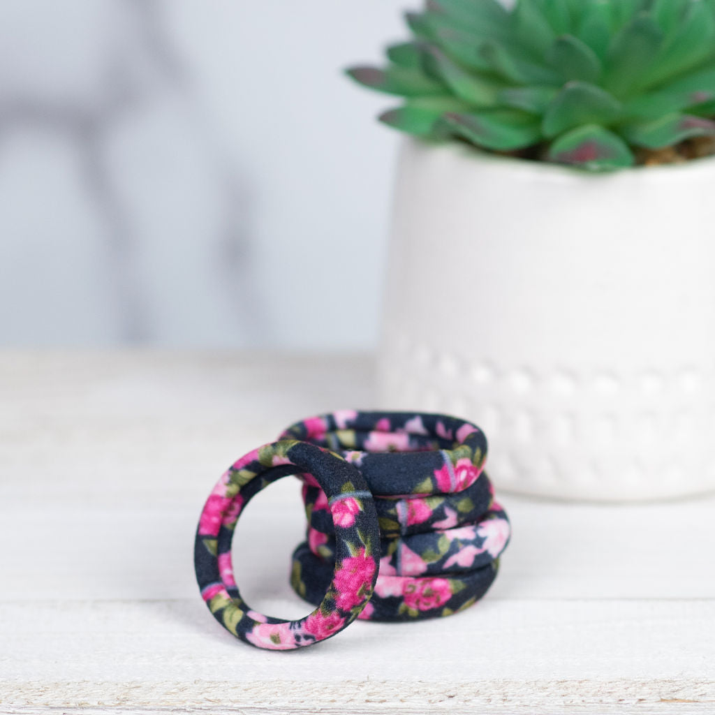 Fabric Softie Hair Ties-Hair Accessories-Black Floral-Lemons and Limes Boutique