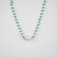 Mara Beaded and Fresh Water Pearl Pendant Necklace-Necklace-Aqua-Lemons and Limes Boutique
