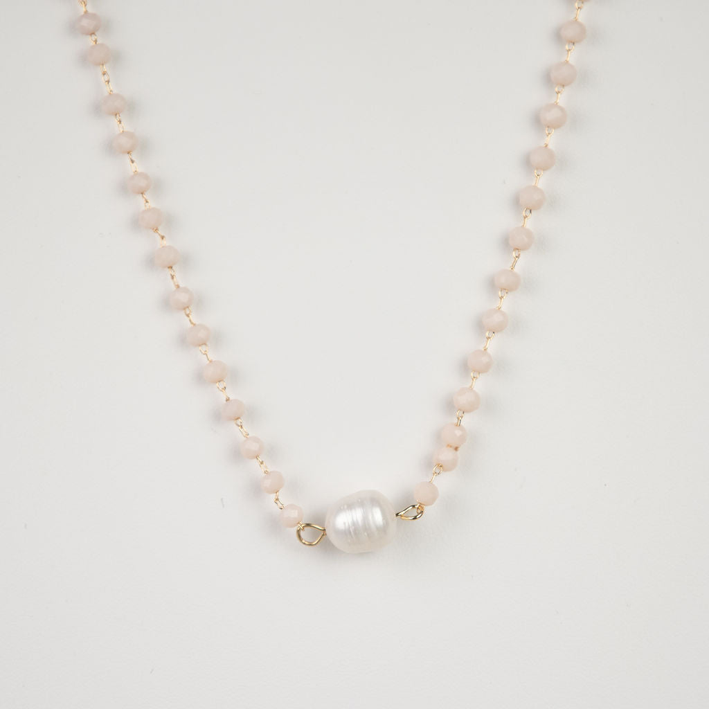 Mara Beaded and Fresh Water Pearl Pendant Necklace-Necklace-Blush-Lemons and Limes Boutique