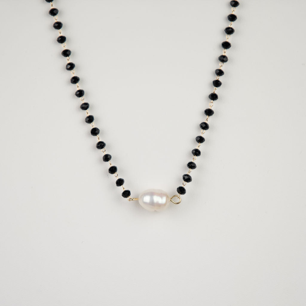 Mara Beaded and Fresh Water Pearl Pendant Necklace-Necklace-Black-Lemons and Limes Boutique