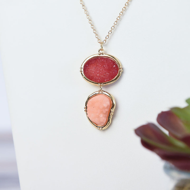 Maria Two Stone Pendant Necklace-Raspberry/Blush-Lemons and Limes Boutique