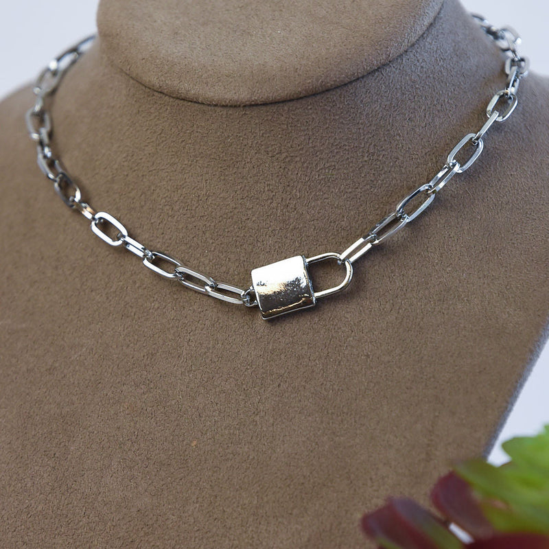 Chain Link and Lock Statement Necklace--Lemons and Limes Boutique