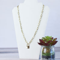 Chain Link and Lock Statement Necklace-Gold Long-Lemons and Limes Boutique