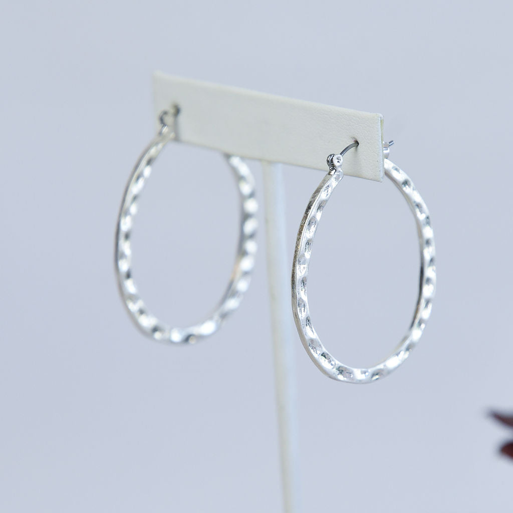 Dee Dee Hammered Hoop Earrings-Silver-Lemons and Limes Boutique