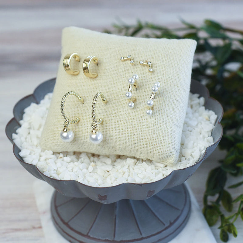 Marguerite Gold and Pearl Huggie and Stud Earring Set--Lemons and Limes Boutique