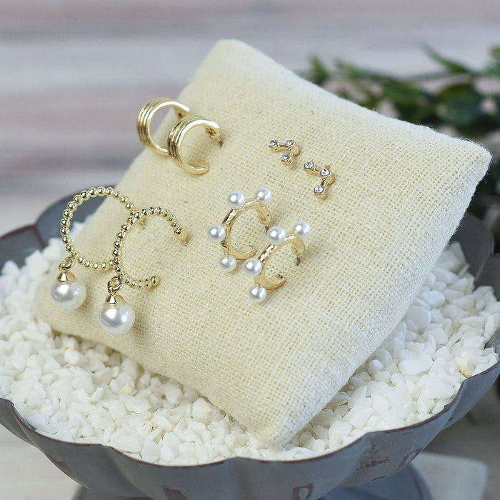 Marguerite Gold and Pearl Huggie and Stud Earring Set--Lemons and Limes Boutique