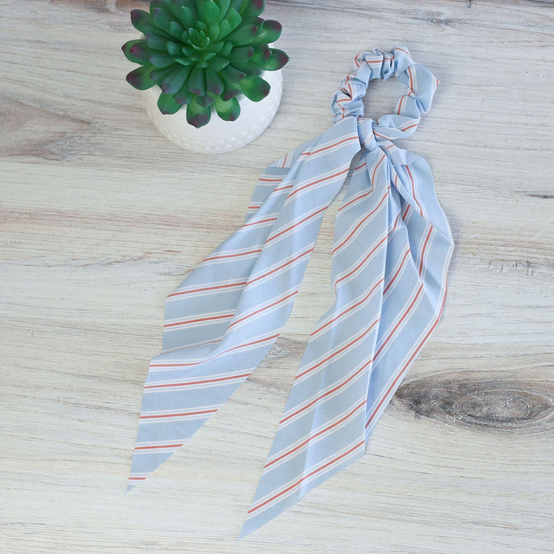 Striped Hair Scarf : Pink, Navy, Light Blue and Black-Hair Accessories-Light Blue with Coral Stripe-Lemons and Limes Boutique