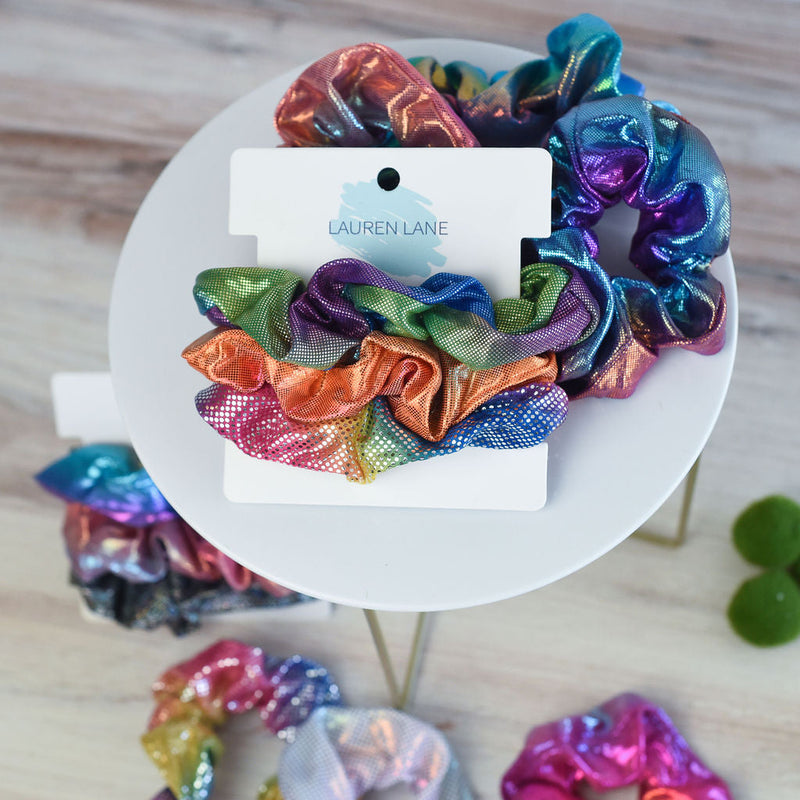 Hair Scrunch Set in Rainbow Mermaid Shimmer--Lemons and Limes Boutique