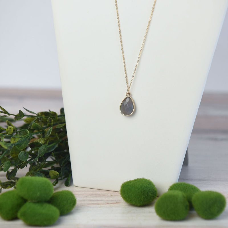 Natural Stone Teardrop Pendant Necklace-Necklace-Lemons and Limes Boutique