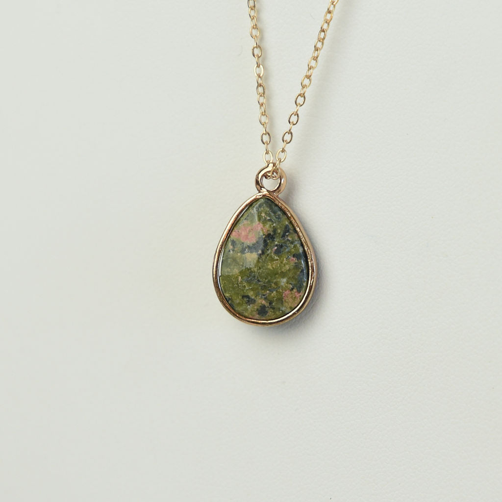 Natural Stone Teardrop Pendant Necklace-Necklace-Moss-Lemons and Limes Boutique