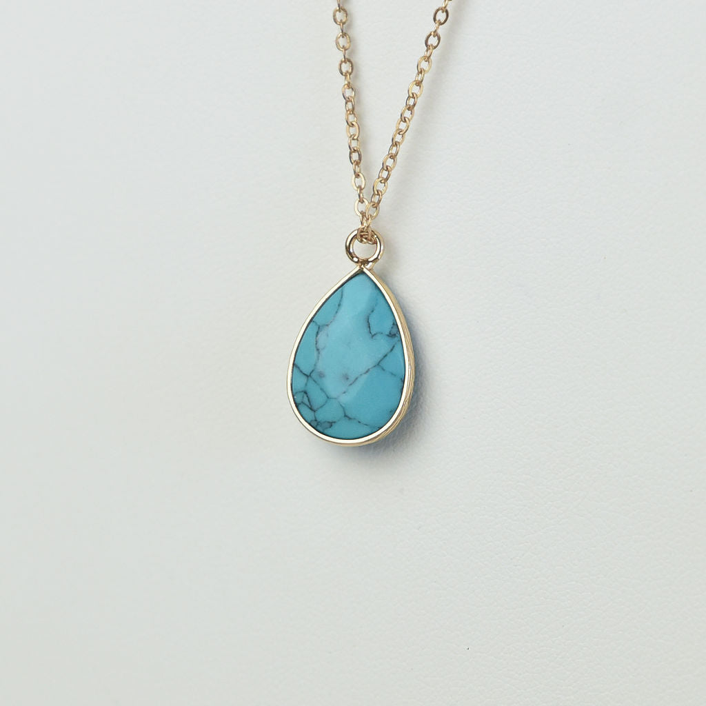 Natural Stone Teardrop Pendant Necklace-Necklace-Turquoise-Lemons and Limes Boutique