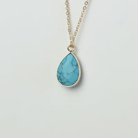 Natural Stone Teardrop Pendant Necklace-Necklace-Turquoise-Lemons and Limes Boutique