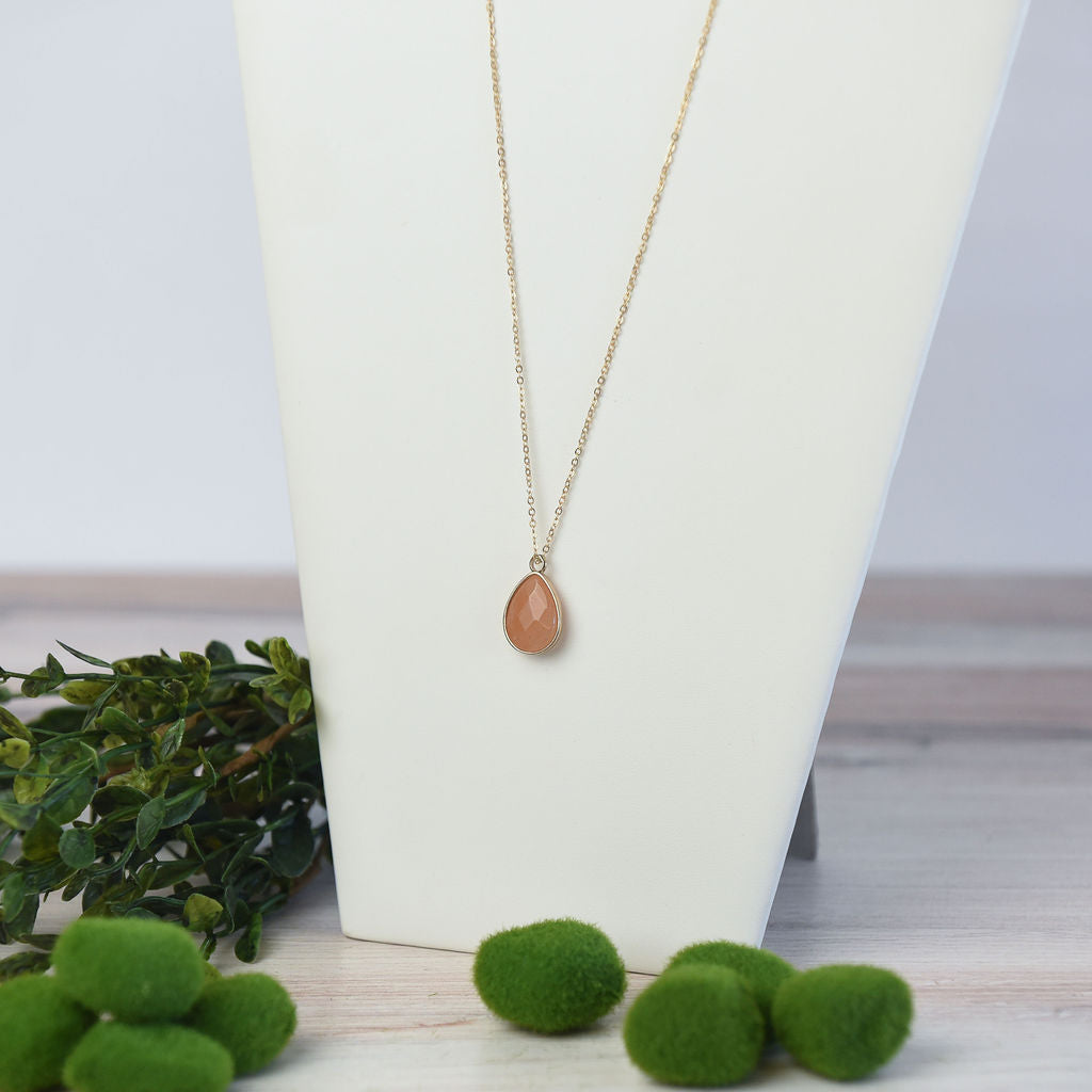 Natural Stone Teardrop Pendant Necklace-Necklace-Lemons and Limes Boutique