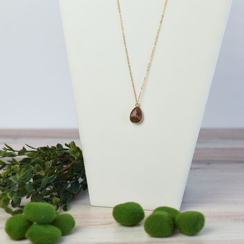 Natural Stone Teardrop Pendant Necklace-Necklace-Lemons and Limes Boutique