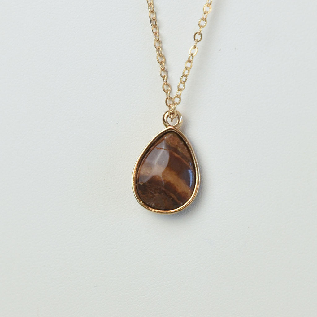 Natural Stone Teardrop Pendant Necklace-Necklace-Tigers Eye-Lemons and Limes Boutique