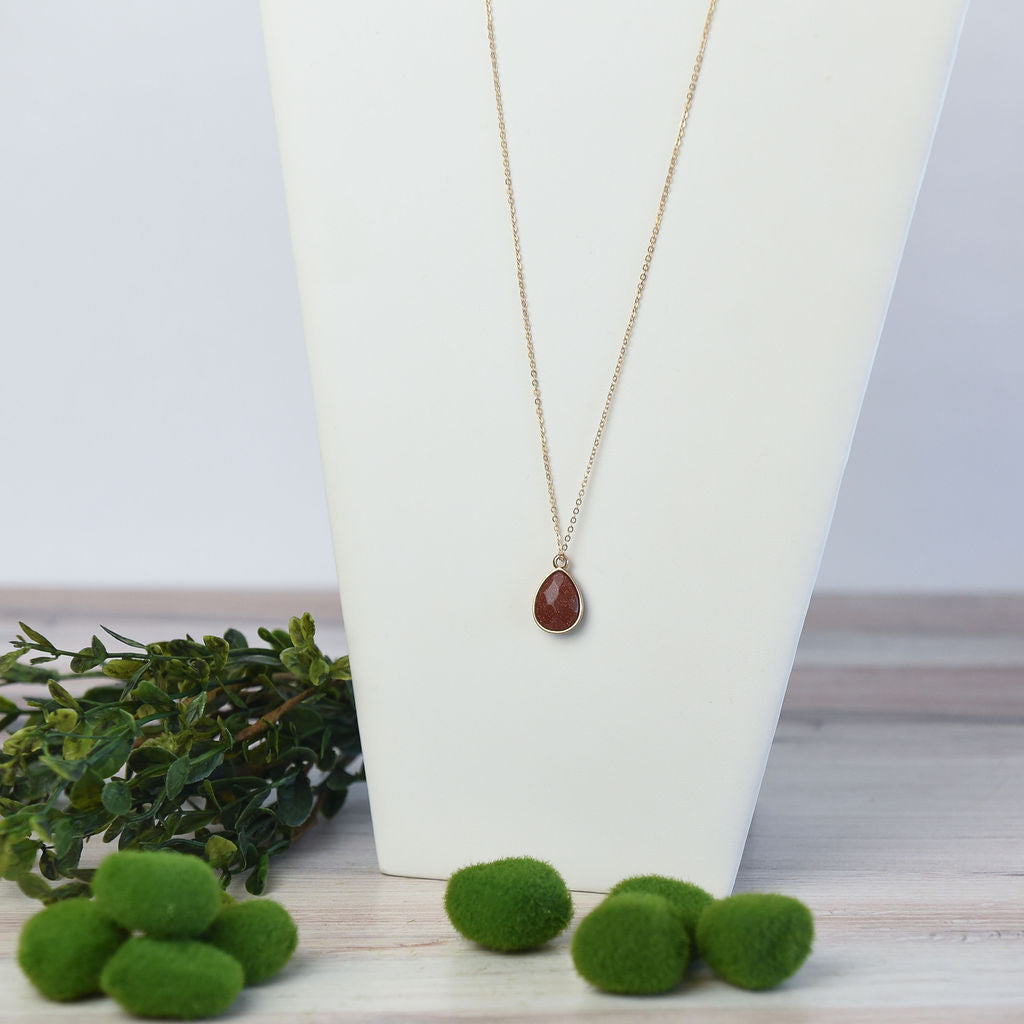 Natural Stone Teardrop Pendant Necklace-Necklace-Lemons and Limes Boutique