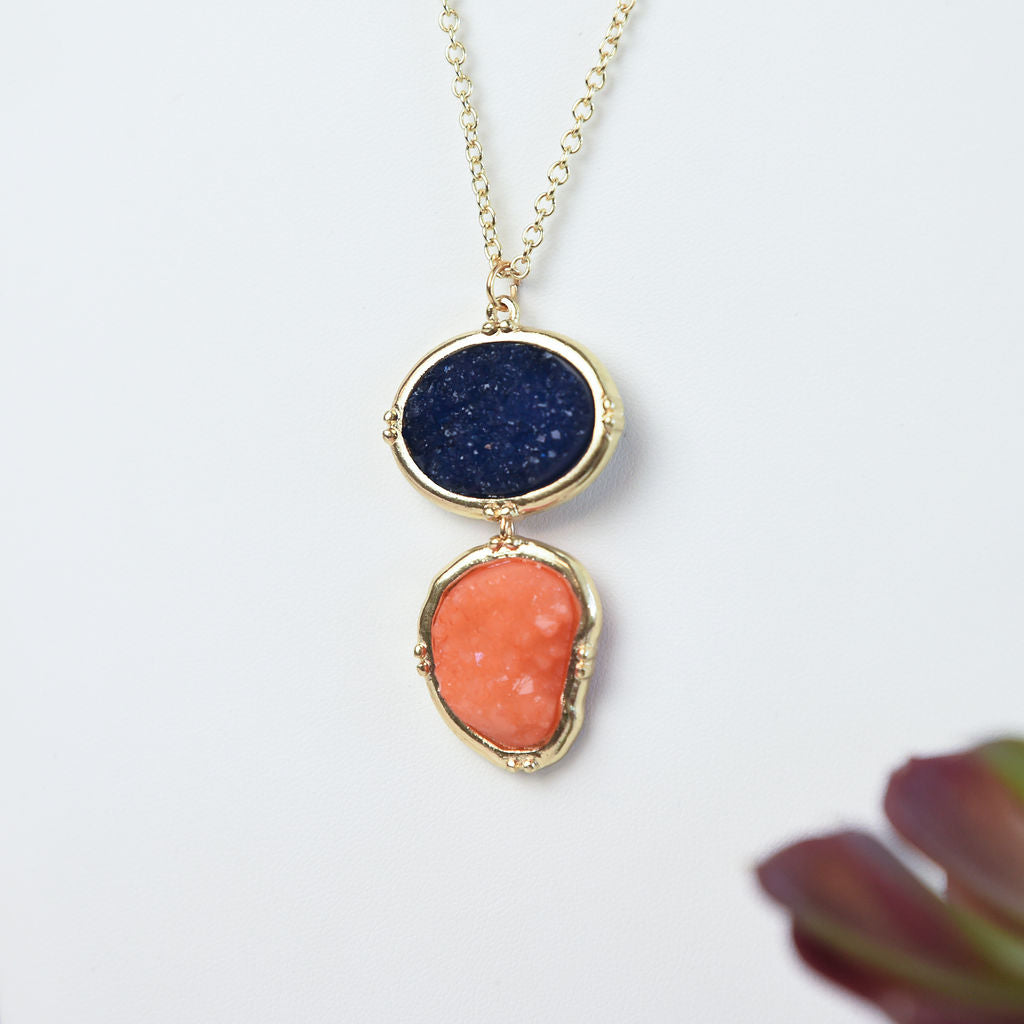 Maria Two Stone Pendant Necklace-Orange/Cobalt-Lemons and Limes Boutique