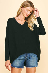 V-Neck Dolman Long Sleeve Sweater in Black-Lemons and Limes Boutique