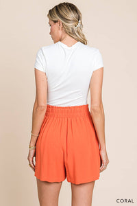 Soft Blended Button Detail Shorts in Coral-Lemons and Limes Boutique