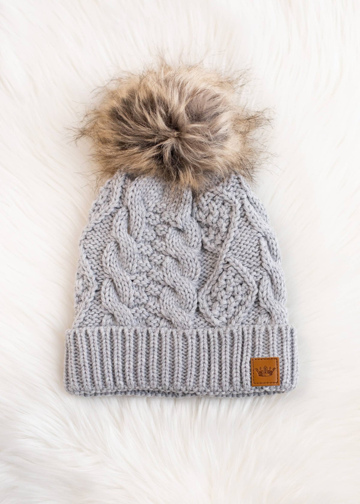 Light Gray Cable Knit Pom Hat-Lemons and Limes Boutique