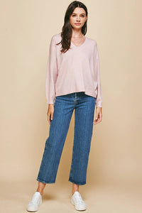 Deep Neck Long Sleeve Sweater in Pink-Lemons and Limes Boutique