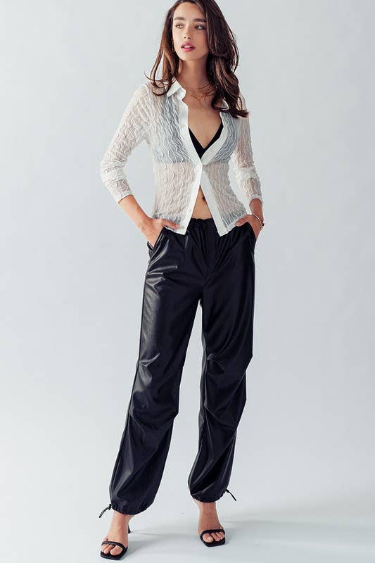 Bella Toggle Waist Leather Pants in Black--Lemons and Limes Boutique