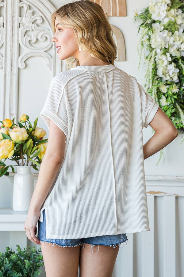 Solid Rib Tunic Top in Off White--Lemons and Limes Boutique