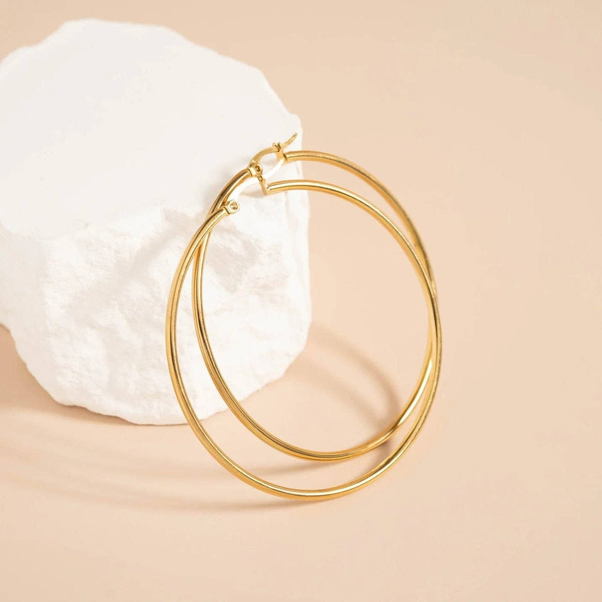 18K Gold PVD Stainless Steel Round Tube Hoop Earrings-Lemons and Limes Boutique