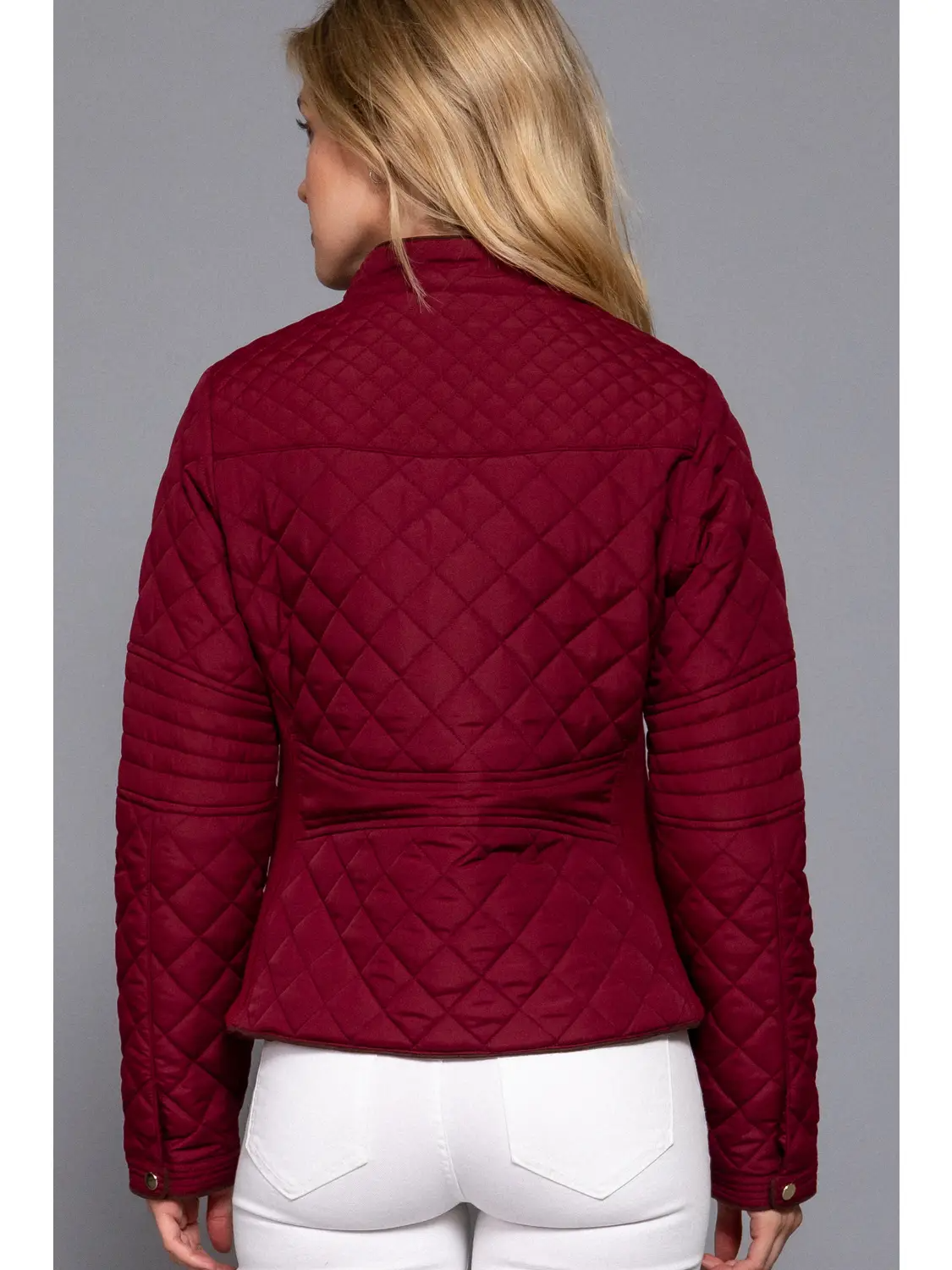 Suede Piping Detail Rib Quilted Padded Jacket in Dark Burgundy-Lemons and Limes Boutique