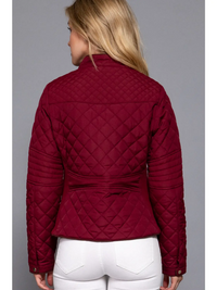 Suede Piping Detail Rib Quilted Padded Jacket in Dark Burgundy-Lemons and Limes Boutique