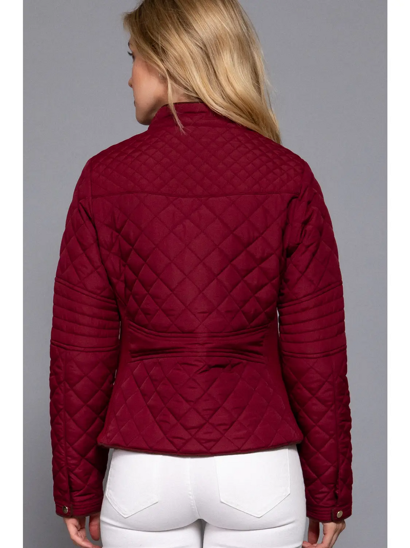 Suede Piping Detail Rib Quilted Padded Jacket in Dark Burgundy-Lemons and Limes Boutique