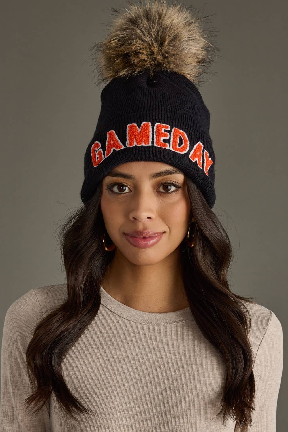 Black & Orange Game Day Pom Hat-Lemons and Limes Boutique