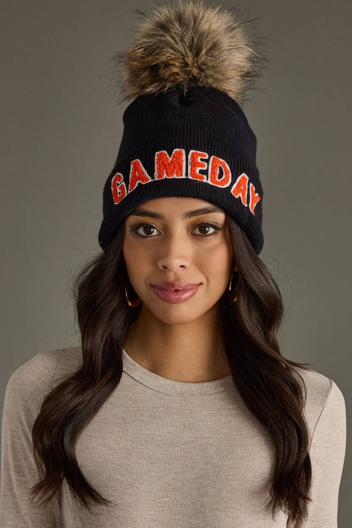Black & Orange Game Day Pom Hat-Lemons and Limes Boutique
