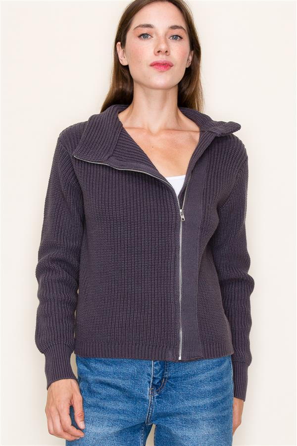 Asymmetrical Zip Front Jacket in Midnight-Lemons and Limes Boutique