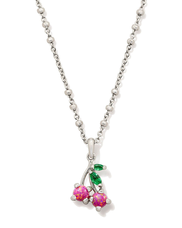 Cherry Short Pendanct Necklace in Silver Dark Pink Crystal by Kendra Scott-Lemons and Limes Boutique