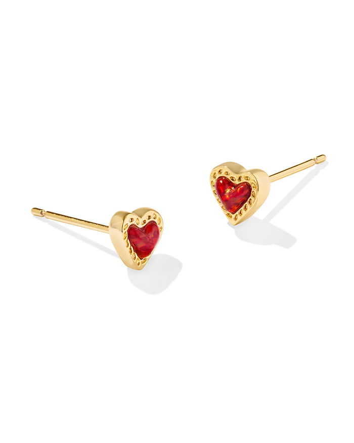 Mini Ari Heart Stud Earrings in Gold Red Kyocera Opal by Kendra Scott--Lemons and Limes Boutique