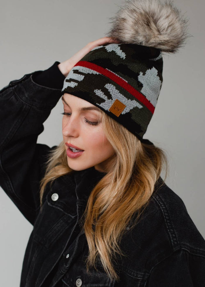 Green Camo w/ Red Stripe Hat-Lemons and Limes Boutique