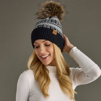 Black & White Winter Pattern Pom Hat-Lemons and Limes Boutique
