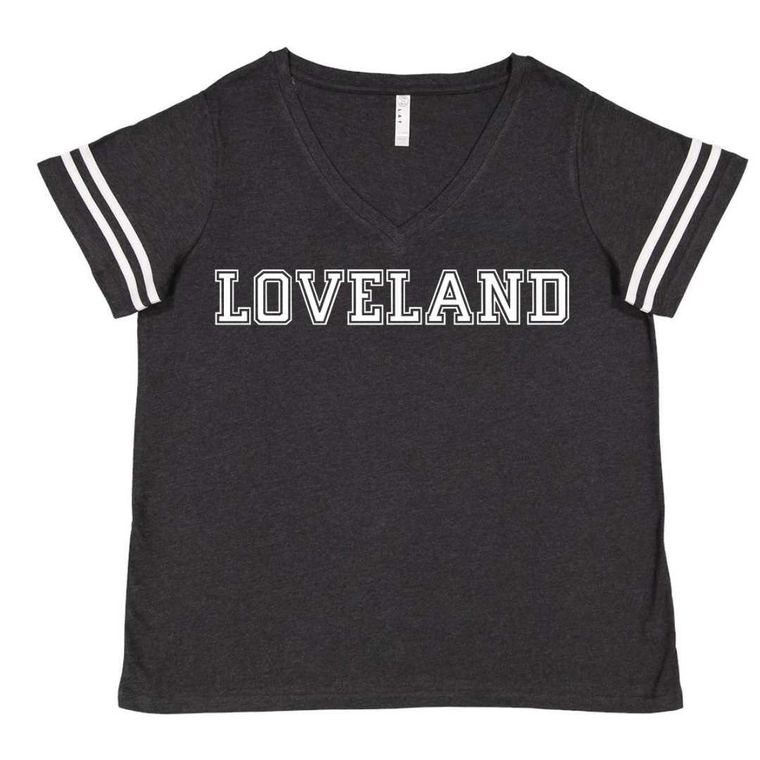 Charcoal Grey Striped Sleeve Football Tee - Curvy-Lemons and Limes Boutique