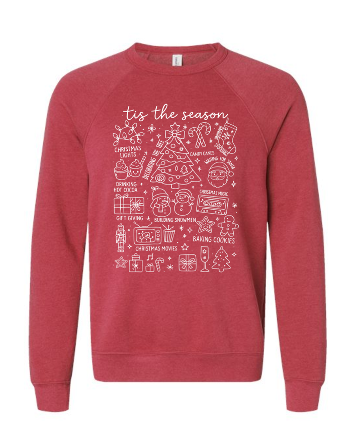 Christmas Vibes on Heathered Red Spongefleece Crewneck-Lemons and Limes Boutique