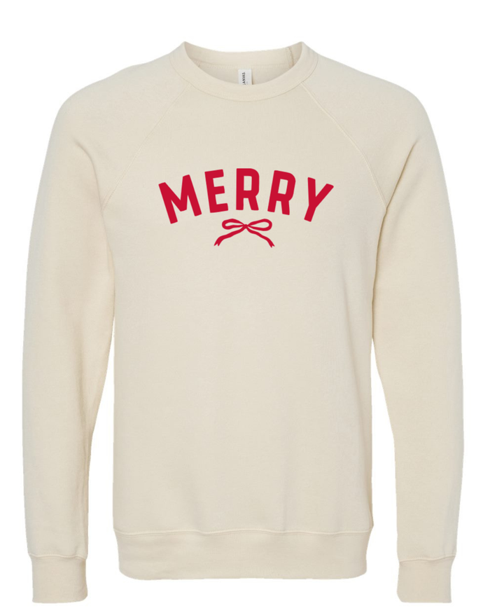 Merry Bow on Oatmeal Sponge Fleece Crewneck-Lemons and Limes Boutique