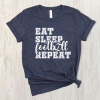 Eat Sleep Football Repeat Short Sleeve Tee-XS-Heather Navy-Lemons and Limes Boutique