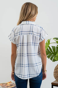 Plaid Short Sleeve Button Down Shirt in Blue-Lemons and Limes Boutique