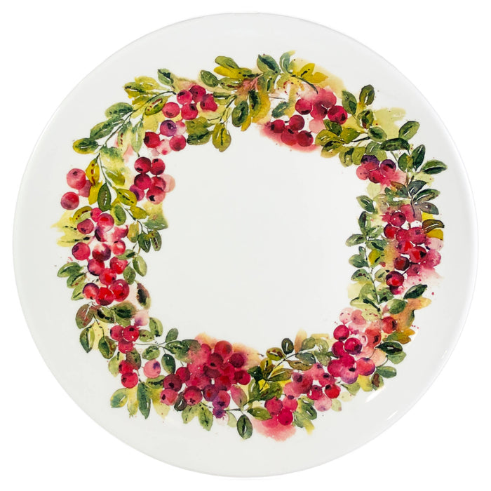 Cranberry Wreath Round Ceramic Platter Christmas-Lemons and Limes Boutique