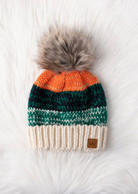 White, Green & Orange Patterned Pom Hat-Lemons and Limes Boutique