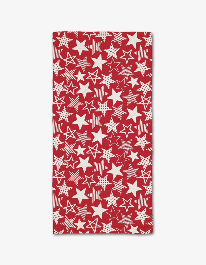 Stars In Your Eyes Red Bar Towel by Geometry-Lemons and Limes Boutique